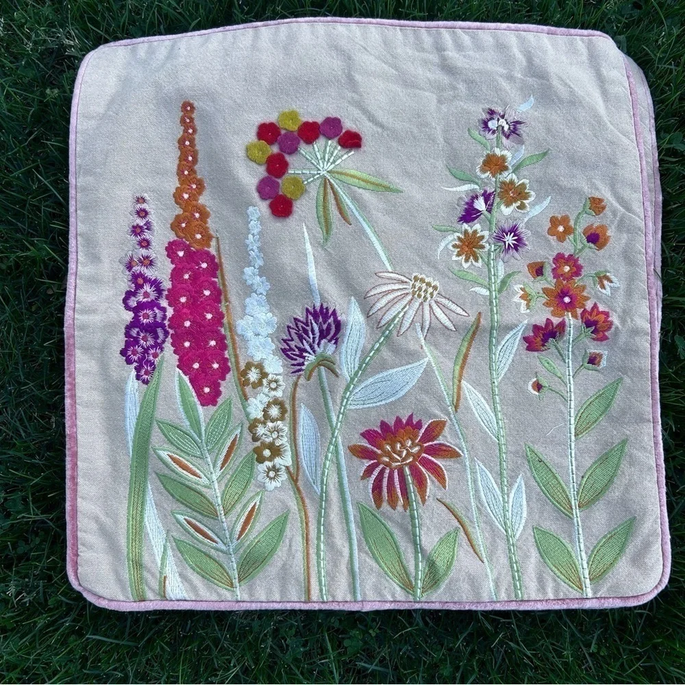 Hand Embroidered Pillow Covers | Floral Design | Set of 2 | 16 x 16